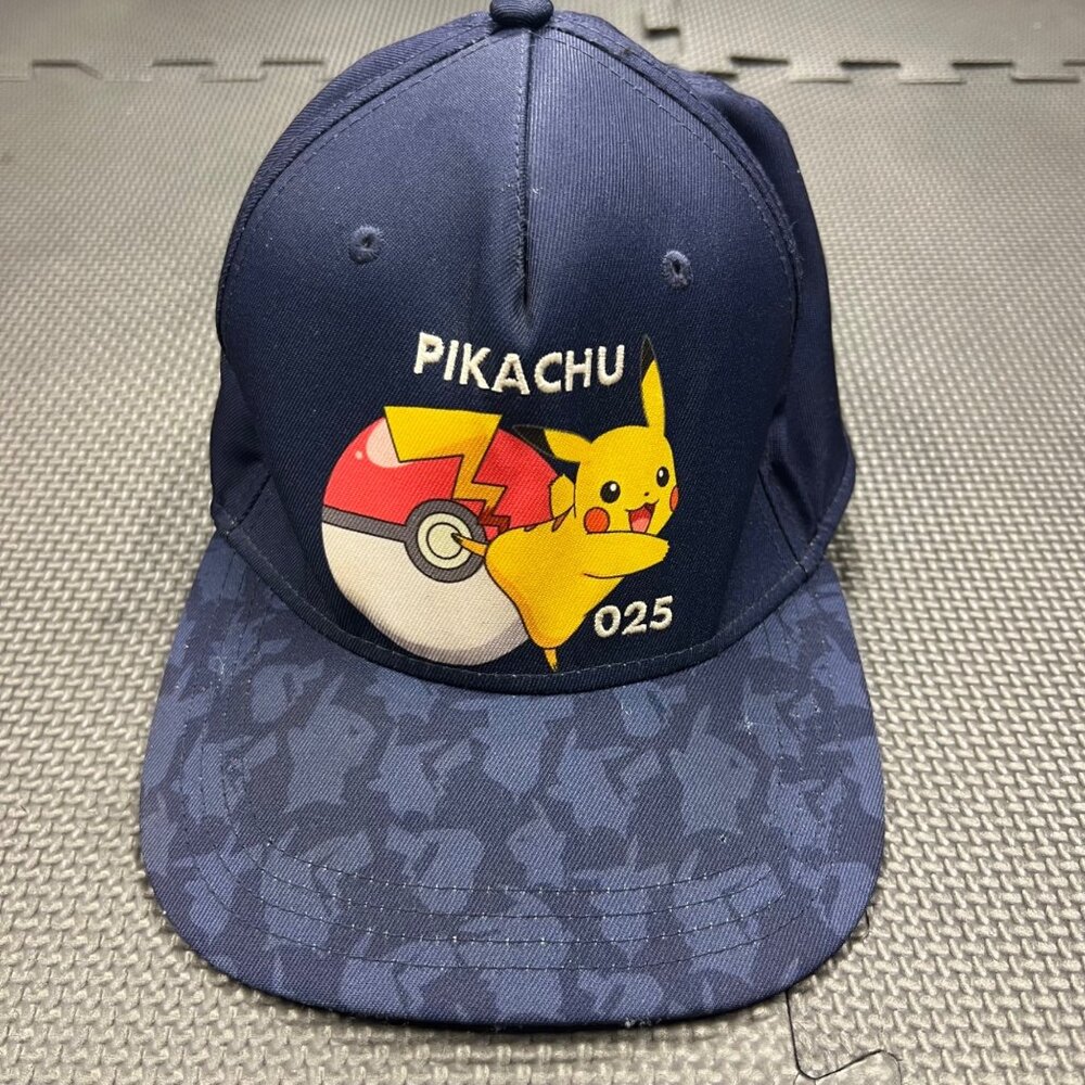 Pokemon Pikachu 025 Snapback Hat Navy Blue Adjustable Cap With Pokeball Design